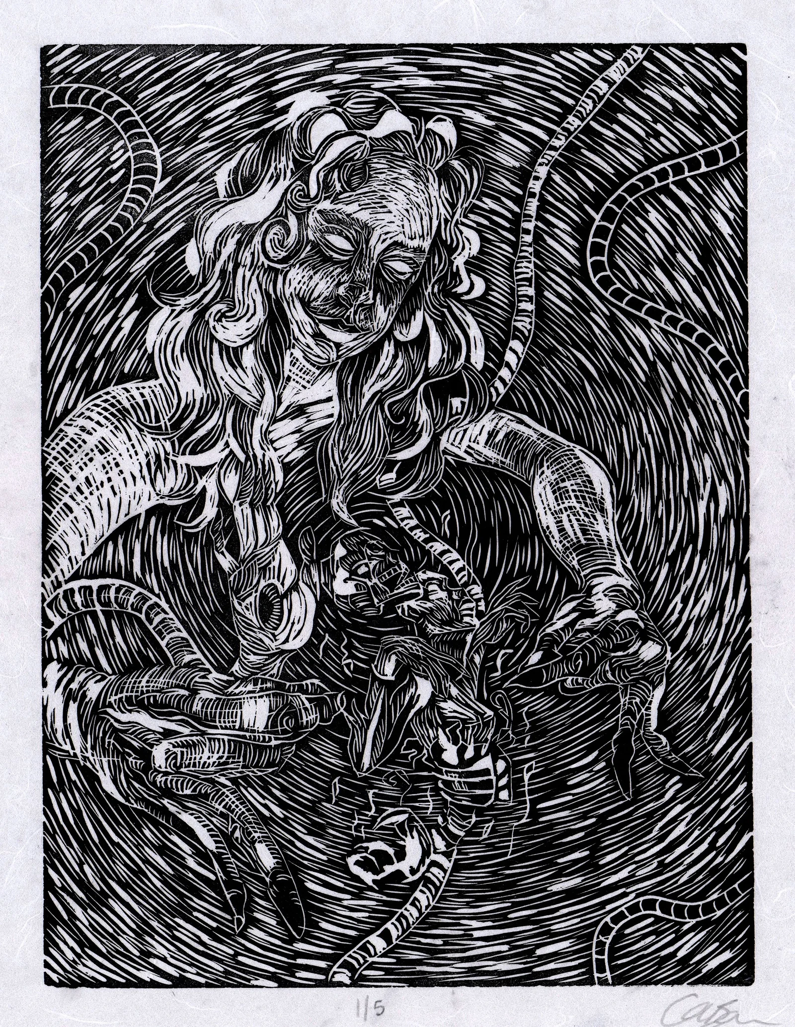 Creation of Self, relief print, edition of 5 by Federica Bocca
